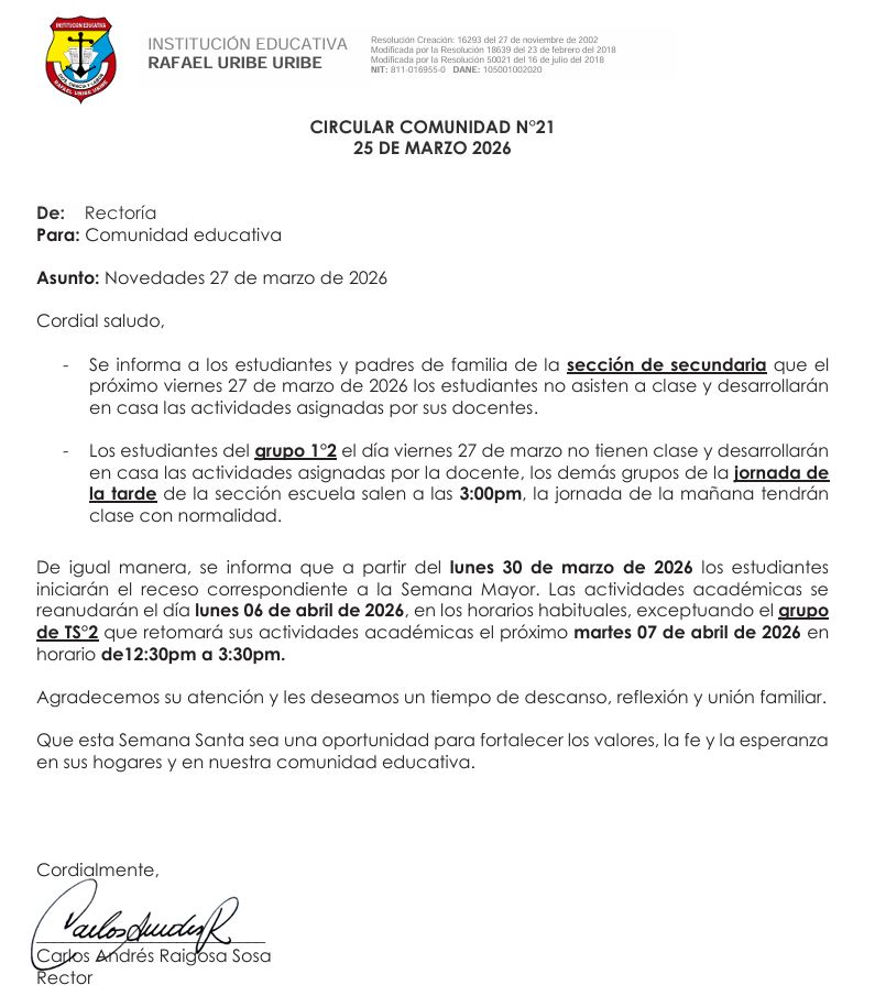 Circular informativa de novedades academicas